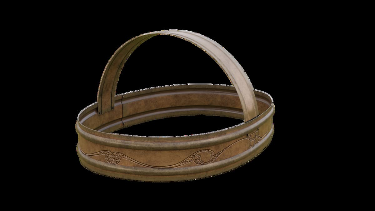 A 3D model of a simple metal crown with a band over the top of the head